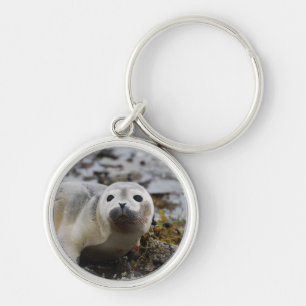 Försegla valpen Keychain Rund Silverfärgad Nyckelring
