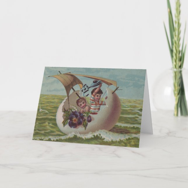 Förseglande äggbarn med Antique Påsk Card Helgkort (Framsida)