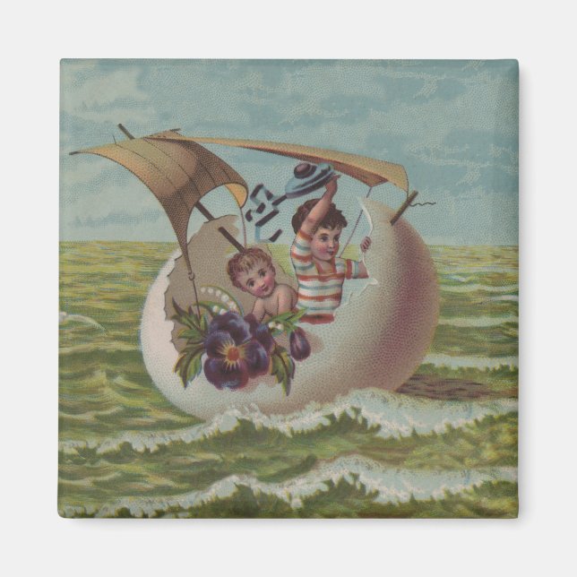 Förseglande äggbarn med Antique Påsk Card Magnet (Framsidan)