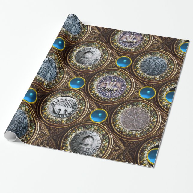 FÖRSEGLING AV KNIGHTS TEMPLAR Blue Sapphire Gems Presentpapper (Utrullad)