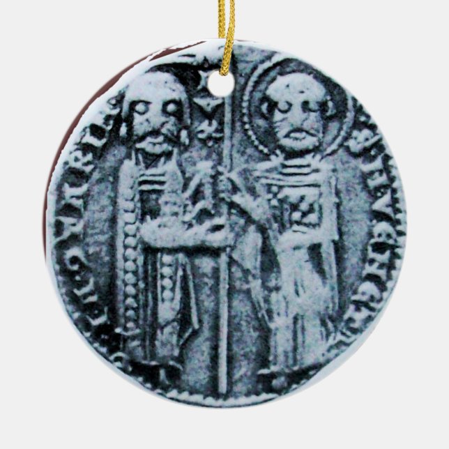 FÖRSEGLING AV lilan MONOGRAM AV KNIGHTS TEMPLAR Julgransprydnad Keramik (Framsidan)