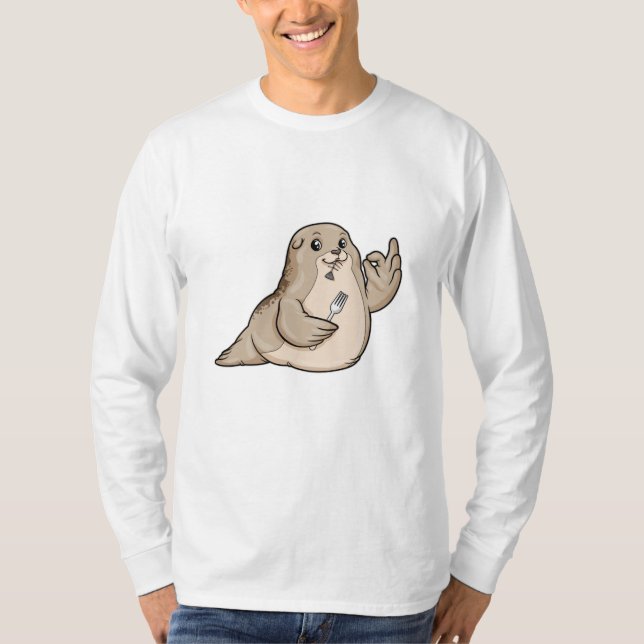 Försegling med fisk och gaffel t shirt (Framsida)