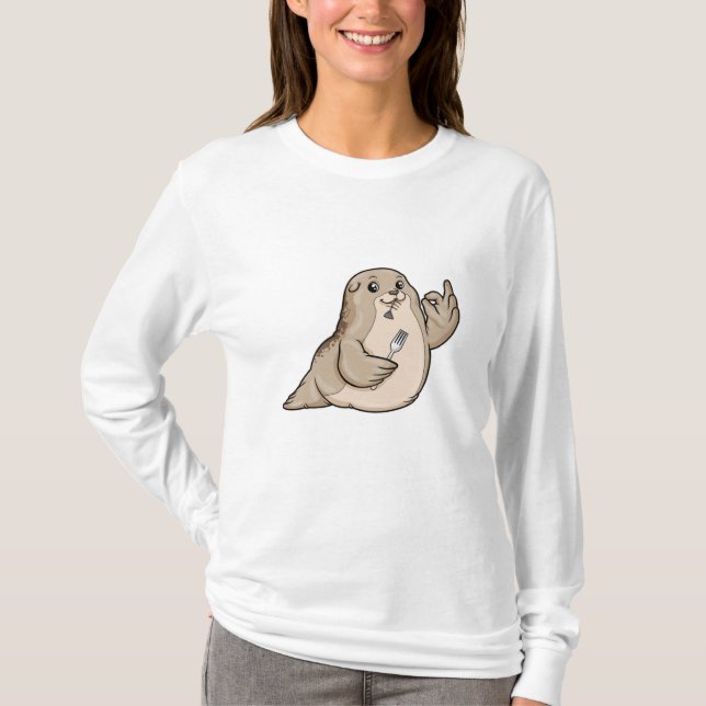 Försegling med fisk och gaffel t shirt (Framsida)