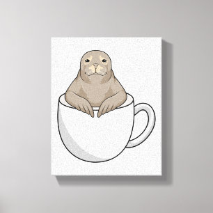 Försegling med kaffe kopp canvastryck
