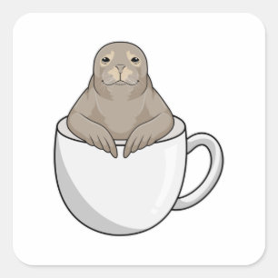 Försegling med kaffe kopp fyrkantigt klistermärke