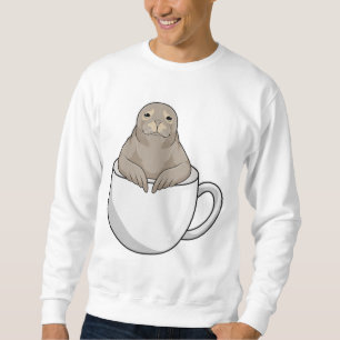 Försegling med kaffe kopp lång ärmad tröja