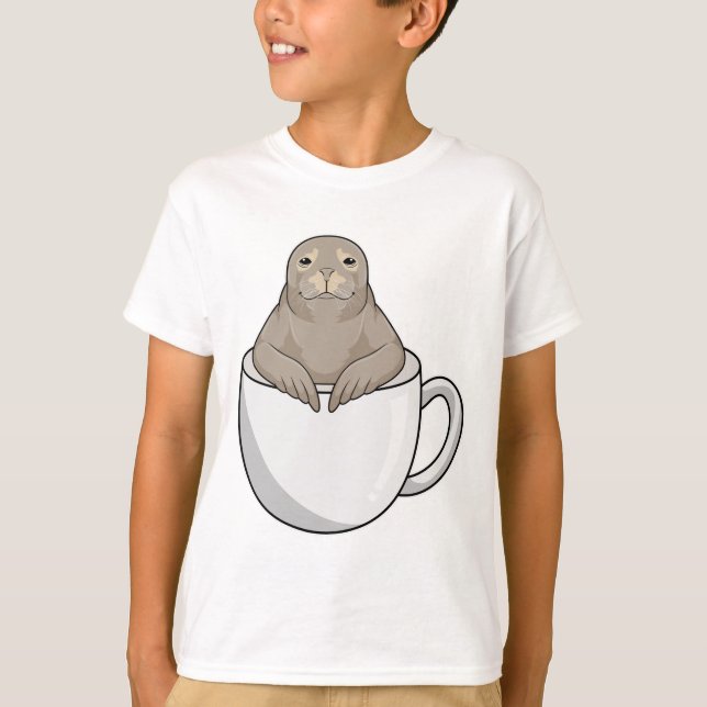 Försegling med kaffe kopp t shirt (Framsida)