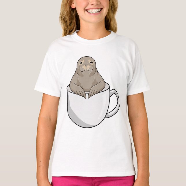 Försegling med kaffe kopp t shirt (Framsida)