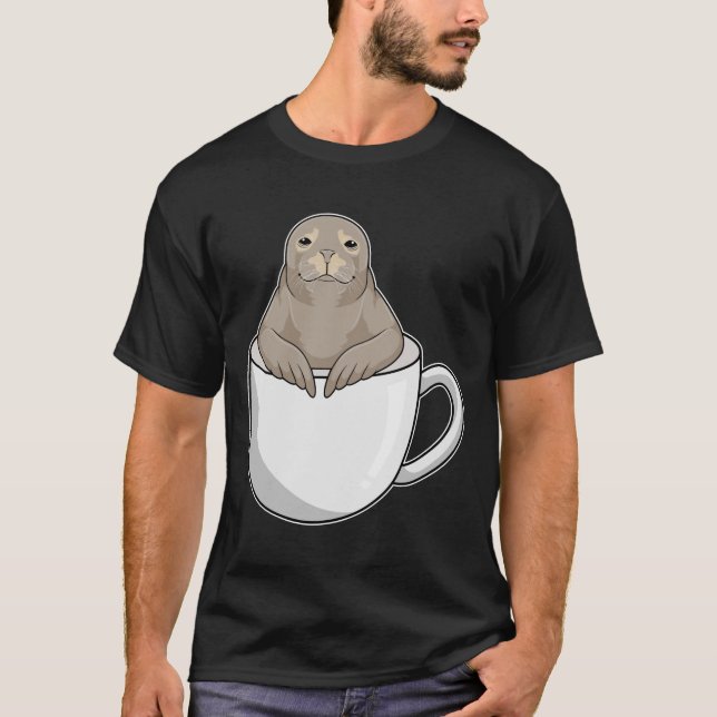 Försegling med kaffe kopp t shirt (Framsida)