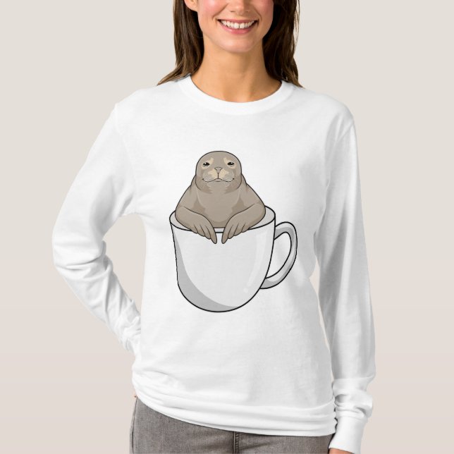 Försegling med kaffe kopp t shirt (Framsida)