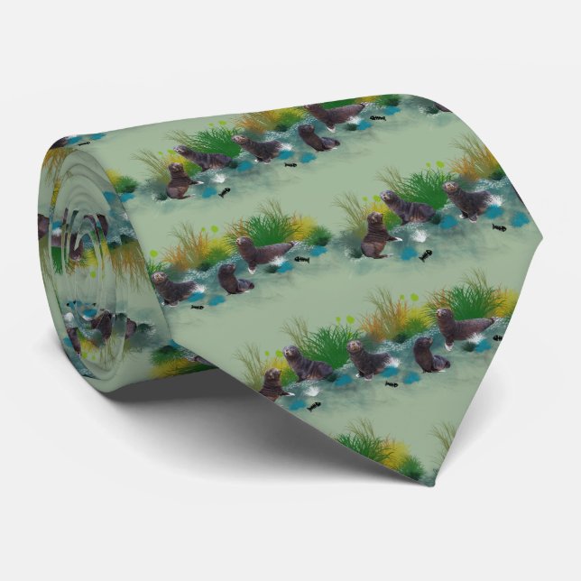 Förseglingen Valp Party Tie (Ljust grönt) Slips (Rullad)