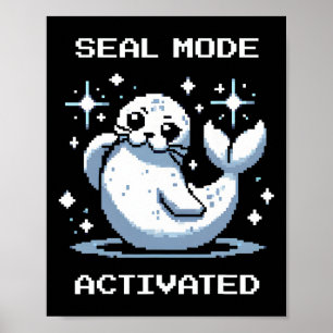 Förseglingsläge Aktiverad Pixel Art Säl Retro Spel Poster