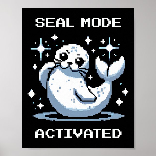 Förseglingsläge Aktiverad Pixel Art Säl Retro Spel Poster (Framsidan)