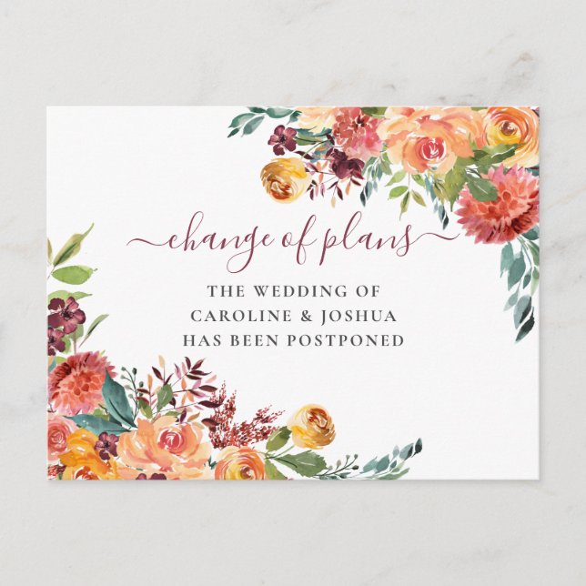 Försenad bröllops höstblommor datum ändras vykort (Framsida)