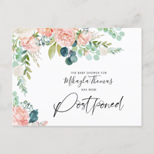 Försenad datum för baby shower Blush rosa blommor Meddelande Vykort