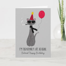 Försenad födelsedagsfashionabel katt kort