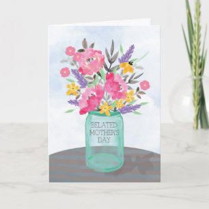 Försenad mors dagburkvas med blommor kort