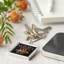 Försenat men värt att vänta fyrkantig silverfärgad nyckelring