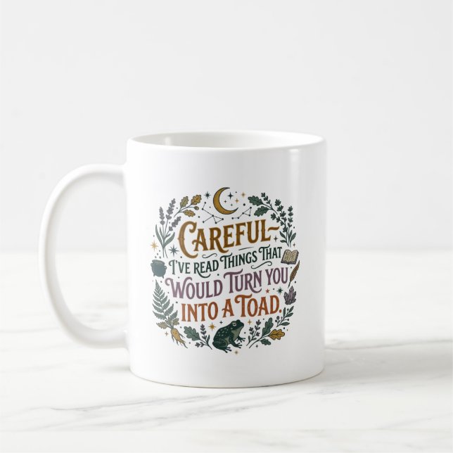 Försiktig jag har läst saker roligt bok häxa citat kaffemugg (Vänster)