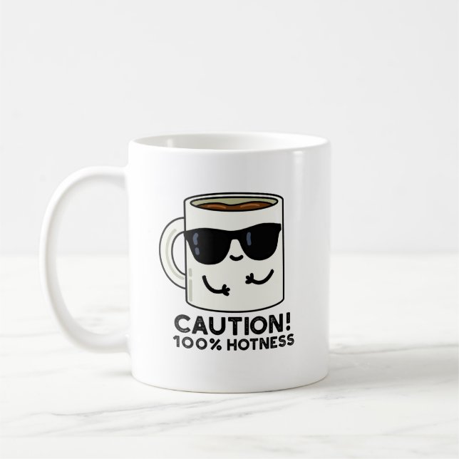 Försiktighet 100% Hotness Funny Coffee Pun Kaffemugg (Vänster)