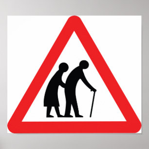 FÖRSIKTIGHET Äldre personer - brittiskt trafikteck Poster