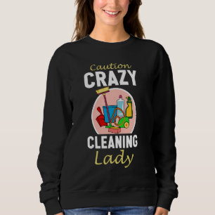 Försiktighet Crazy Städning Dam Funny Städning Dam T Shirt