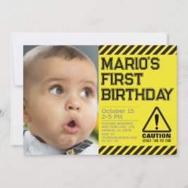 Försiktighet! Funny First Födelsedagsfest inbjudan