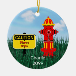 Försiktighet Skjuterig Hund Puppy Fire Hydrant Julgransprydnad Keramik