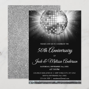 Försilvra 50th boll för årsdagpartydiskot inbjudningar
