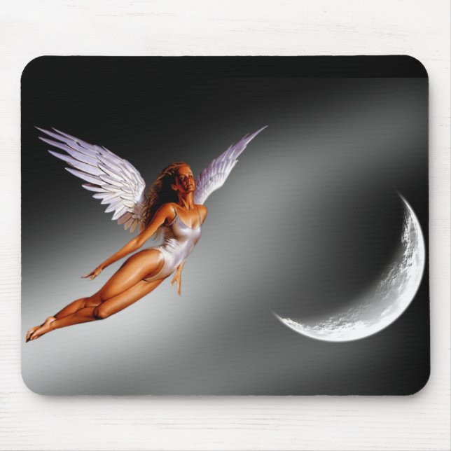 Försilvra ängelfantasin/Sci Fi designade Mousepad Musmatta (Framsidan)
