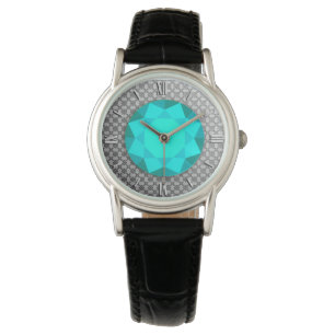 Försilvra damast med en aquamarinegem/jewell armbandsur