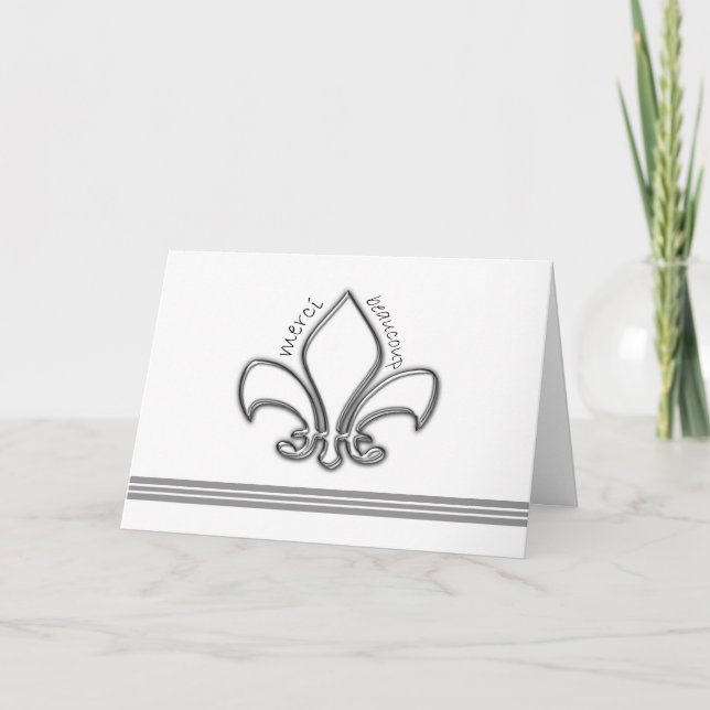 Försilvra det Fleur de Lis Merci tack i franskt Kort (Framsida)