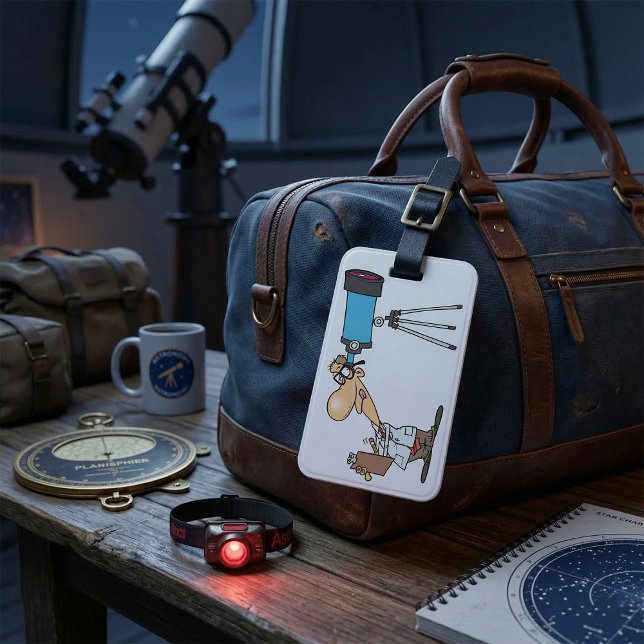 Forskare vid Telescope Astronomy Science Humor Bagagebricka (Skapare uppladdad)