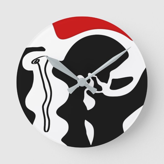 Förskjutningskammare: Abstrakt Black, White & Red Rund Klocka (Framsida)