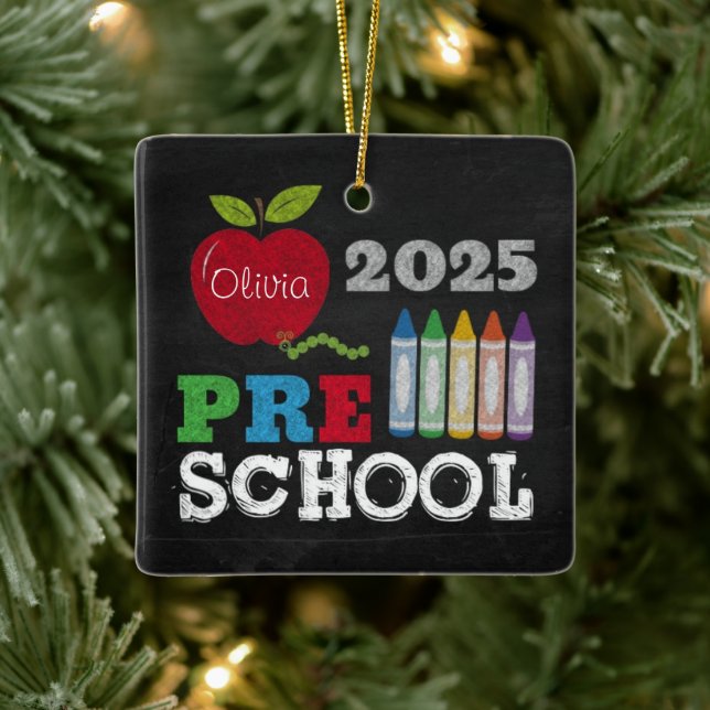 Förskola 2025 Kritigt Namnskylt Prydnad Julgransprydnad Keramik (Träd)