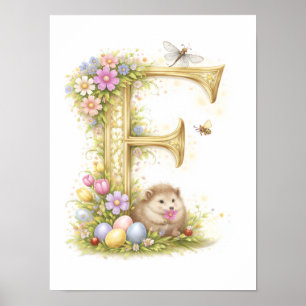 Förskola Bokstav F Igelkott Bebis Initial Guld Blo Poster