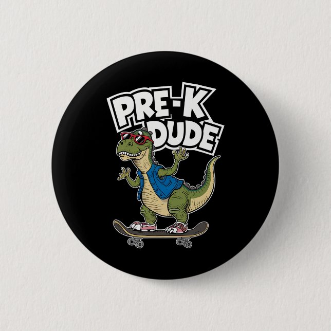 Förskola Kille Dinosaurie Skateboard Barn Förskola Knapp (Framsida)