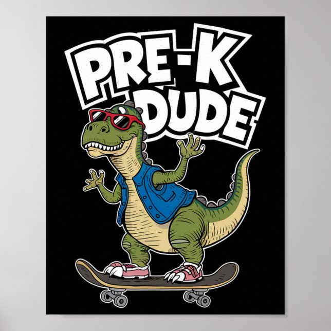 Förskola Kille Dinosaurie Skateboard Barn Förskola Poster (Framsidan)