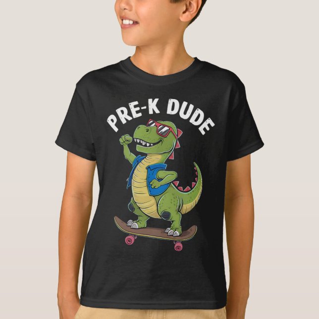 Förskola Kille Dinosaurie Skateboard Barn Förskola T Shirt (Framsida)