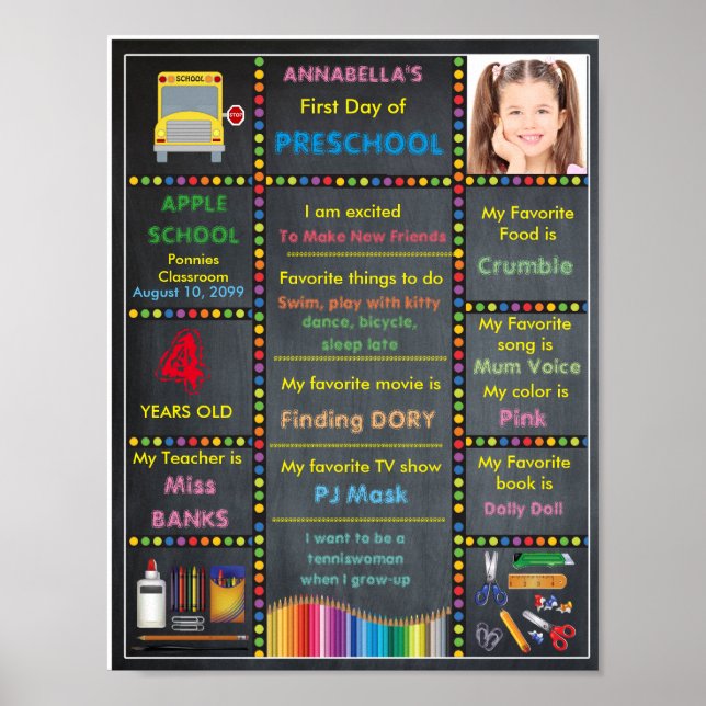 Förskolans första dag, skyltfotografi med ritbord, poster (Framsidan)