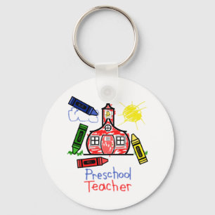 Förskole- lärare Keychain - Schoolhouse & kritor Nyckelring