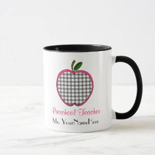 Förskole- läraremugg - grå GinghamApple w rosa Mugg