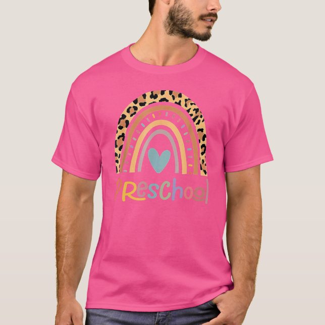 Förskole Leopard Boho Regnbåge Tillbaka Till Skola T Shirt (Framsida)
