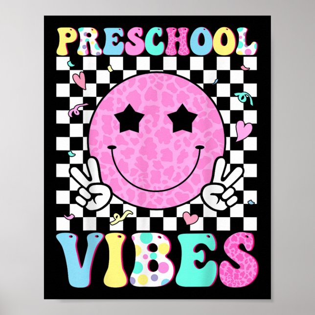 Förskole Vibes Leende Ansikte Tillbaka Till Skolan Poster (Framsidan)