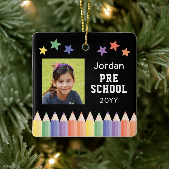 Förskolebeställd barnfoto-souvenir julgransprydnad keramik (Träd)