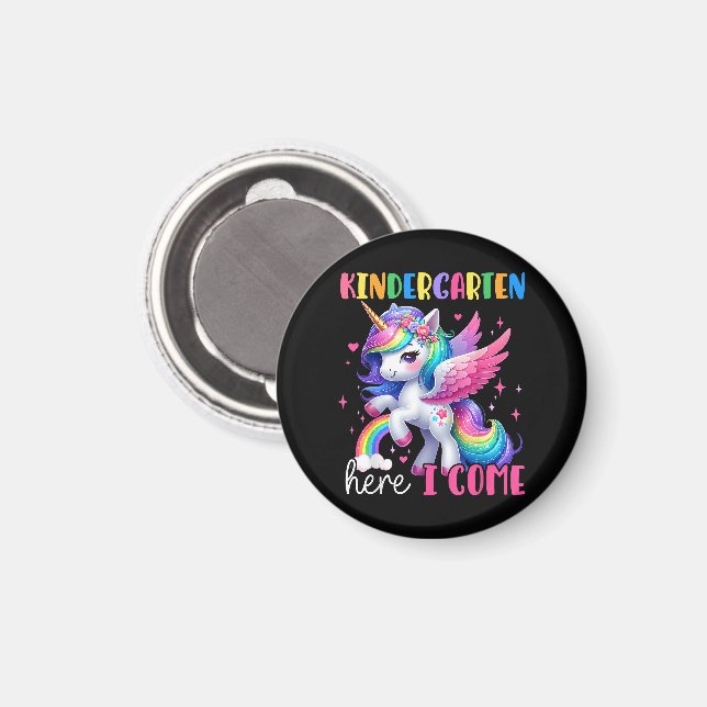 Förskoleklass här kommer jag Enhörning tillbaka ti Magnet (Front/Back)
