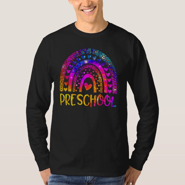 Förskolelärare Leopard Tie Dye Regnbåge Tillbaka T Shirt (Framsida)