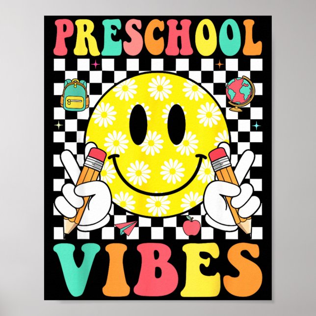 Förskolevibbar retro leende ansikte lärare barn ti poster (Framsidan)