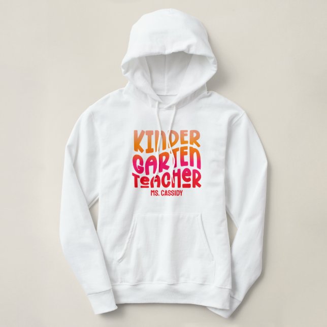 Förskollärarens orange röda Ombre textdesign T Shirt (Design framsida)