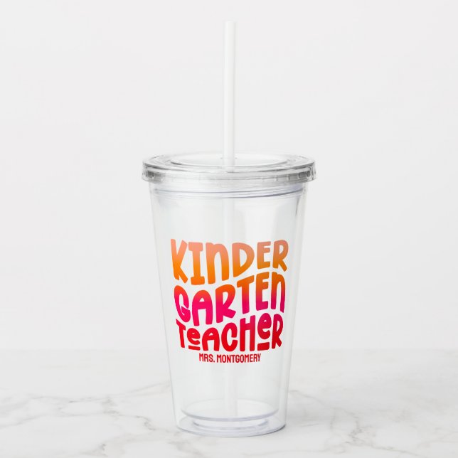 Förskollärarens Orange Röda Ombre Textdesign Take Away Mugg (Framsida)